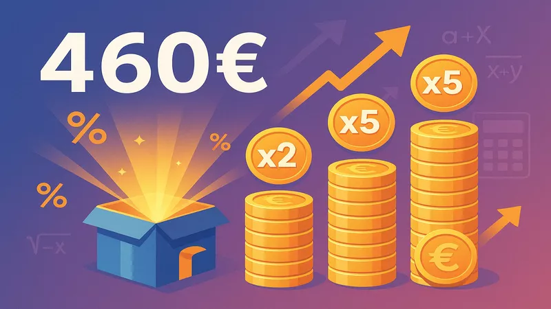 Infographie des bonus de paris sportifs avec multiplicateurs et 460 euros de gains potentiels
