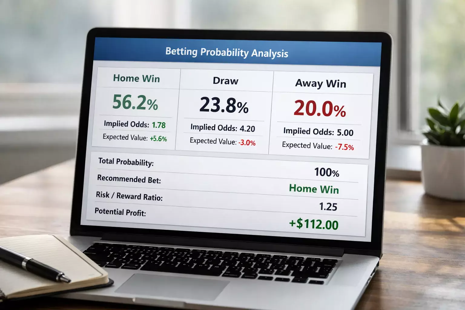 Écran montrant des calculs de probabilités pour un pari combiné