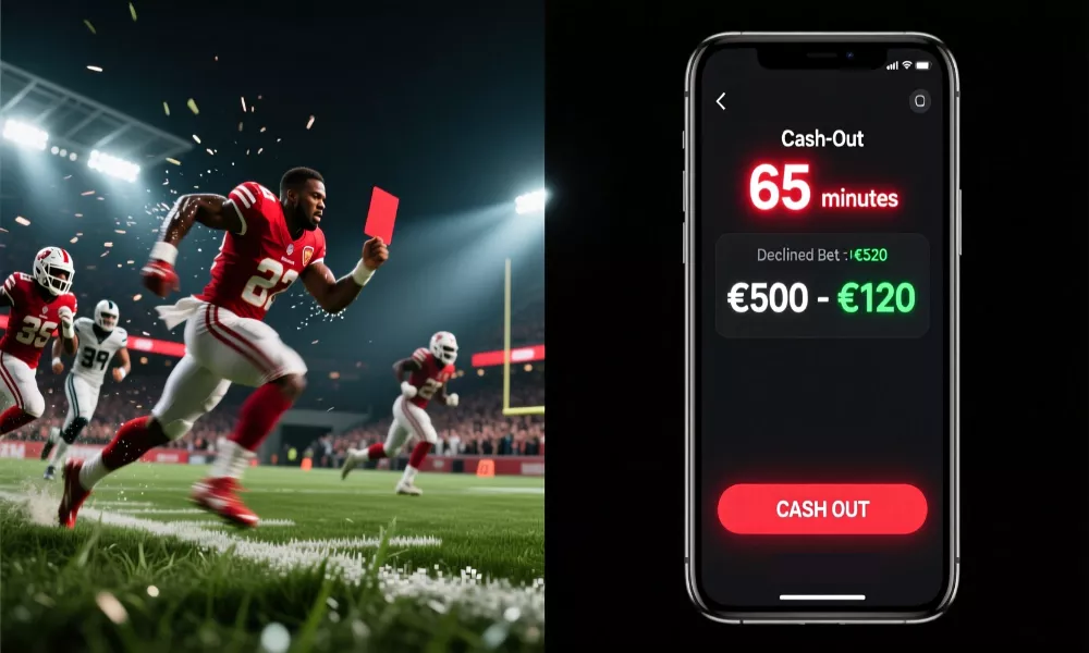 Moment décisif du cash out après un carton rouge au football
