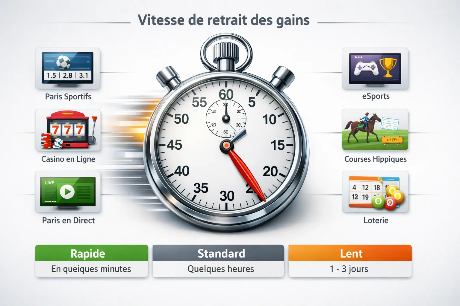 Chronométre et logos de bookmakers français symbolisant la comparaison des délais