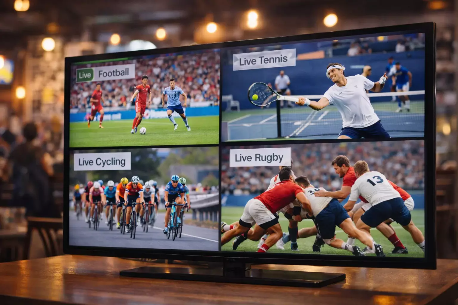 Écran montrant plusieurs compétitions sportives différentes