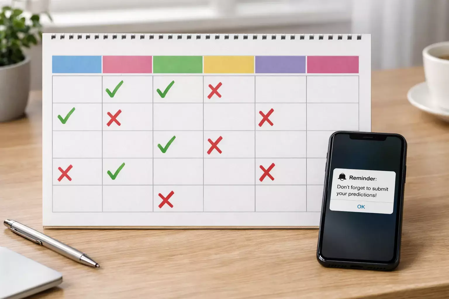 Calendrier avec des dates marquées pour les pronostics