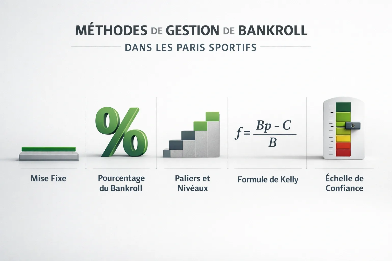 Représentation des 5 méthodes de gestion de bankroll pour les paris sportifs