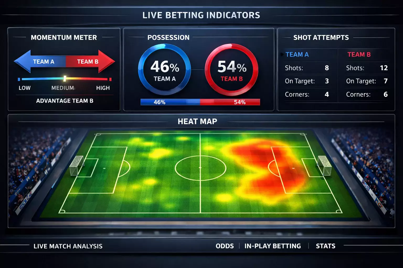 Tableau de bord montrant les indicateurs clés à surveiller pendant un match