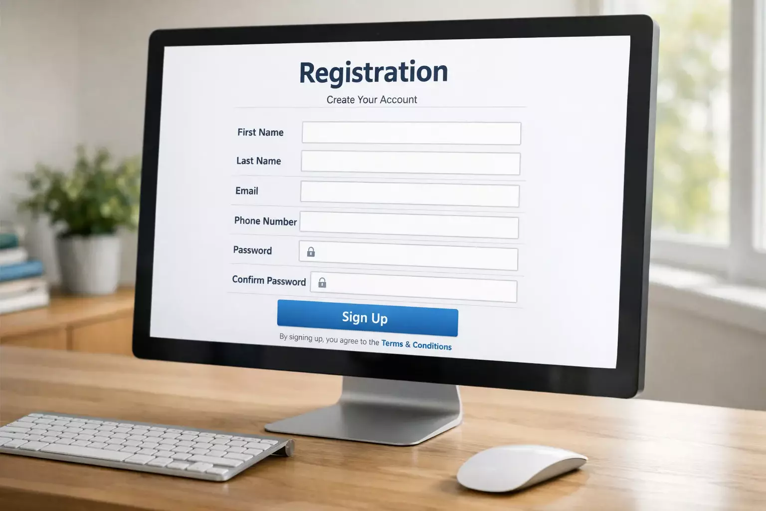 Écran d'ordinateur montrant un formulaire d'inscription en ligne avec des champs à remplir