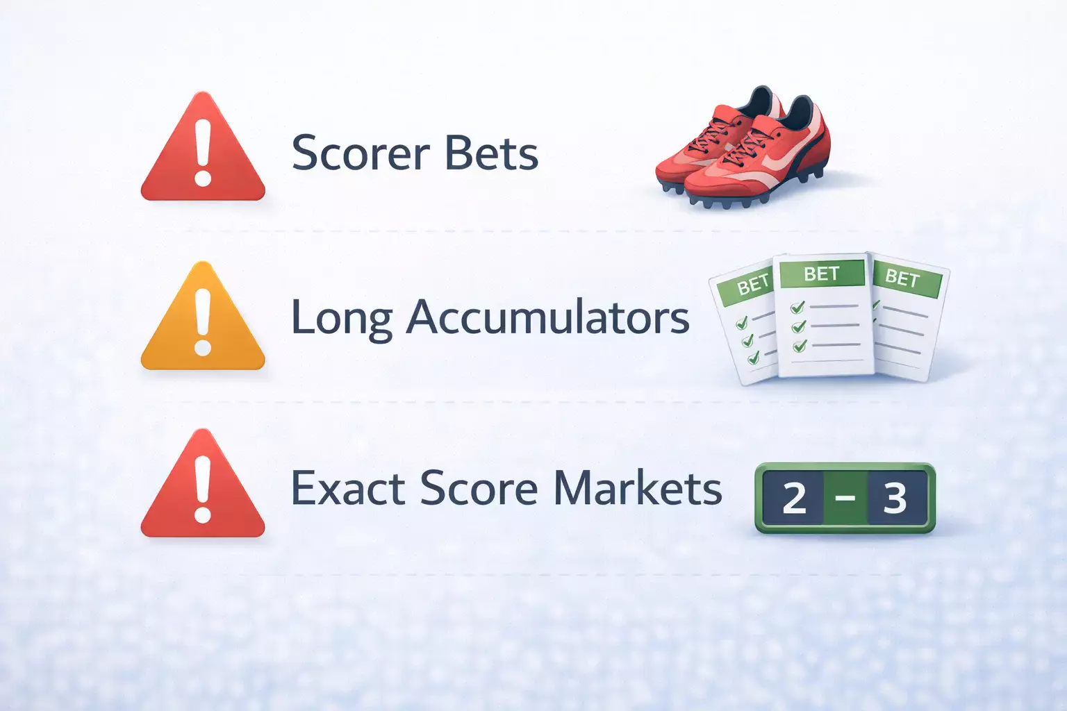 Symboles d'avertissement sur les marchés à haute marge comme les buteurs et combinés longs