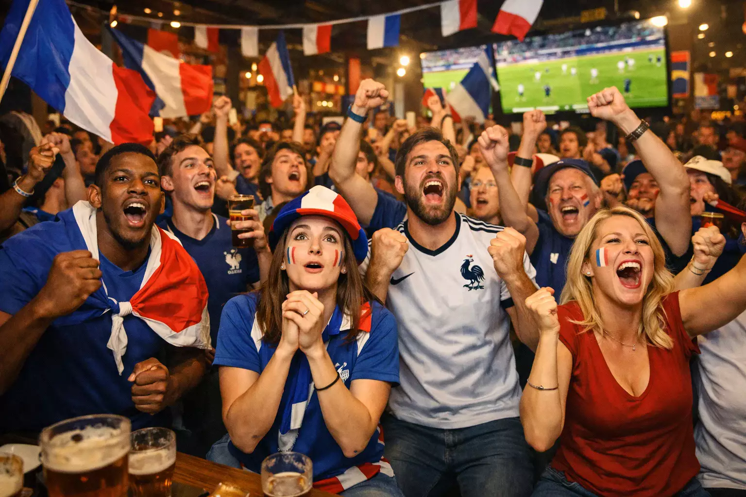 Supporters enthousiastes regardant une grande compétition internationale de football