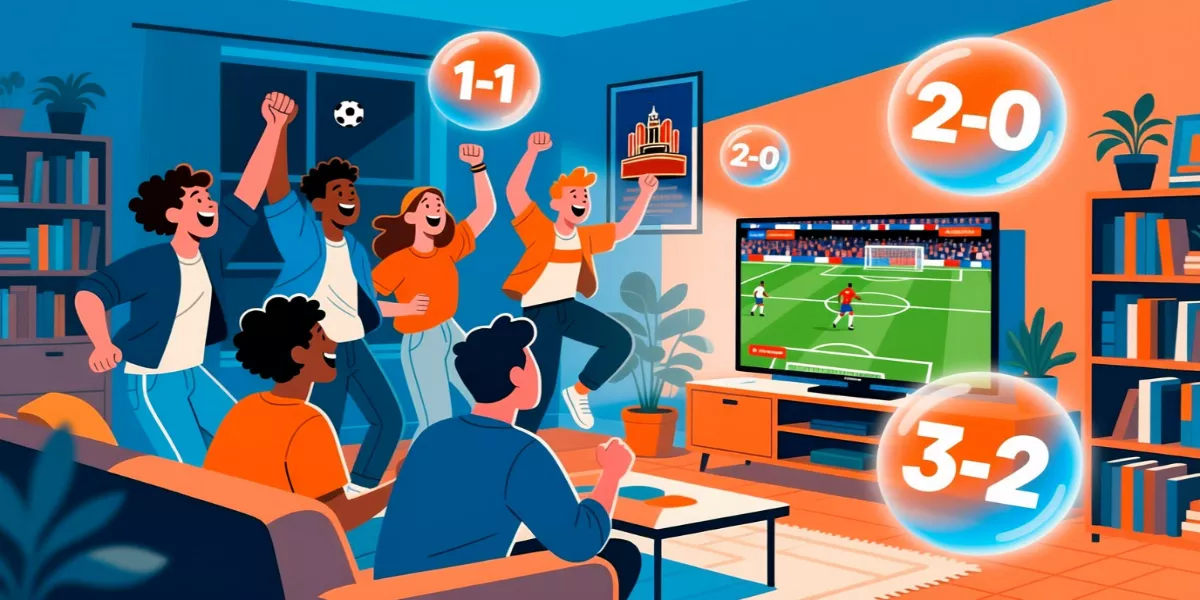 Groupe d'amis célébrant leurs pronostics sportifs sur smartphone