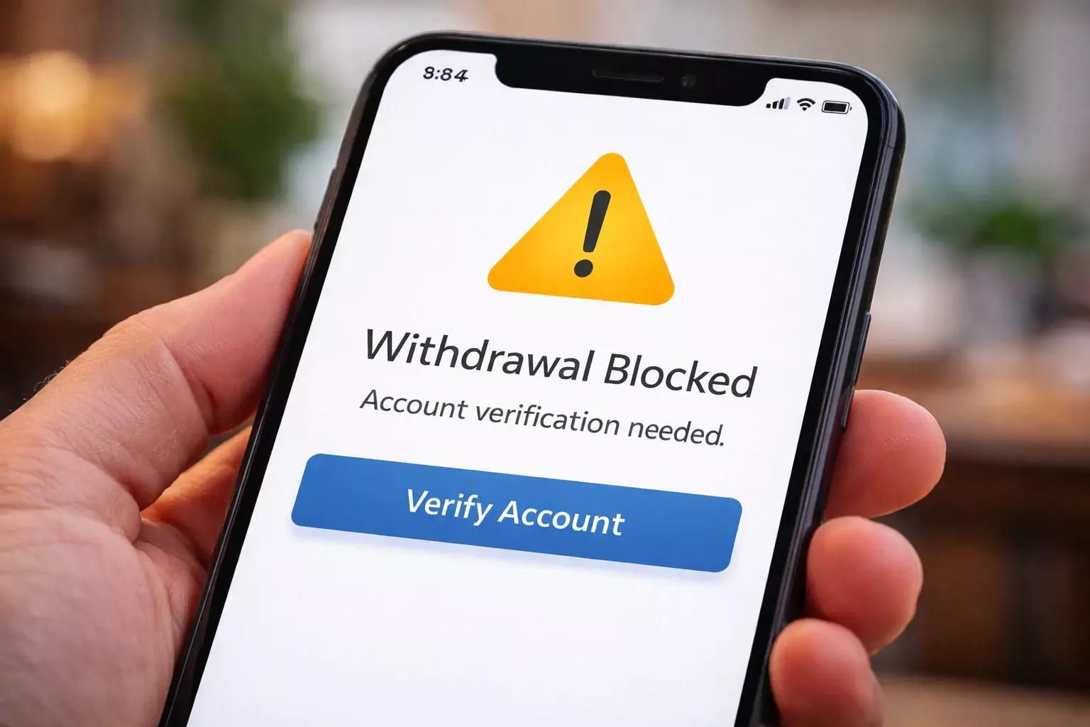 Symbole d'avertissement sur un écran de retrait bloqué