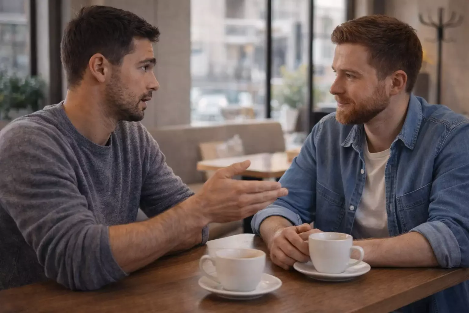 Discussion calme entre amis pour résoudre un désaccord