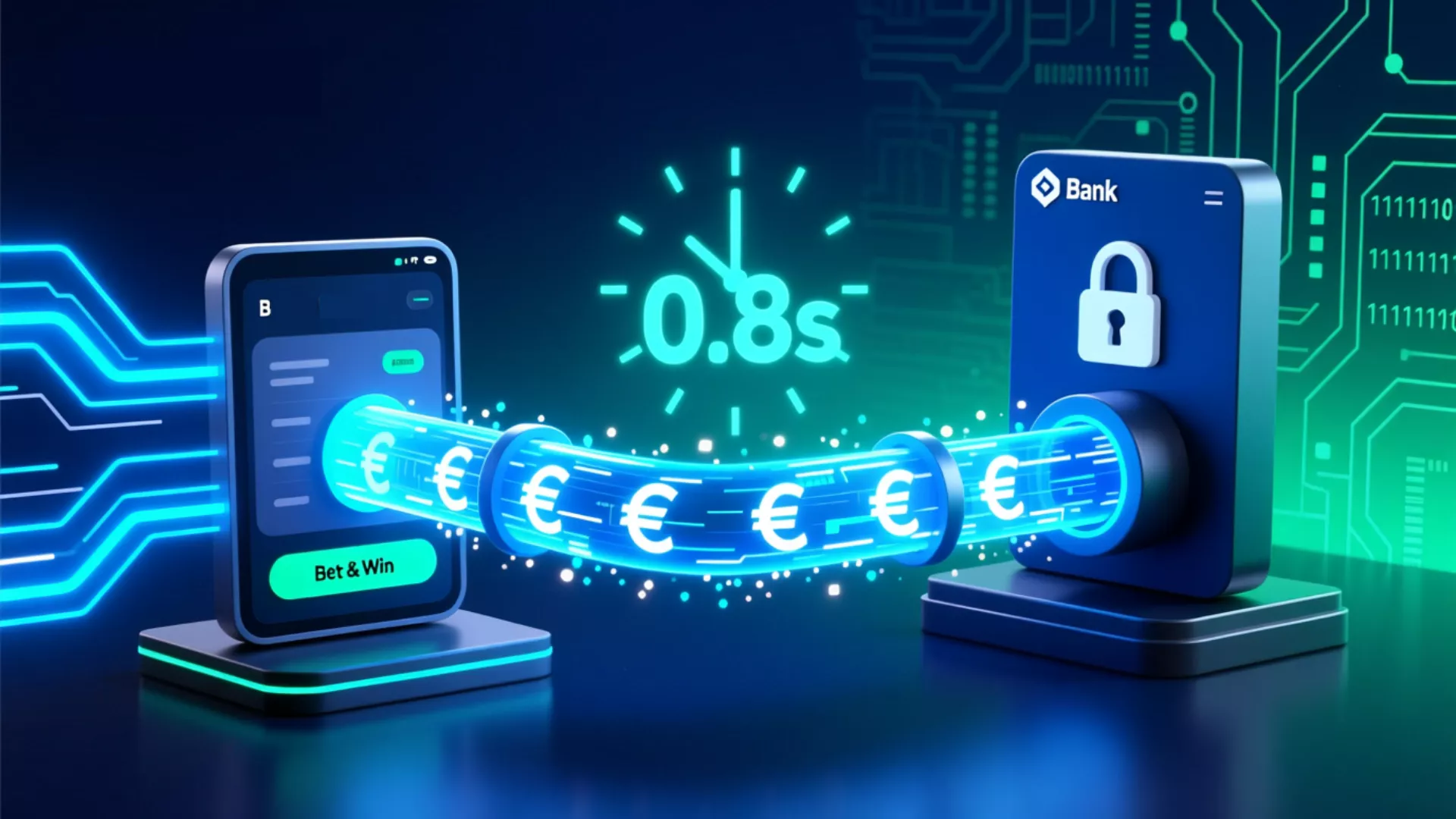 Illustration moderne du transfert d'argent instantané depuis une plateforme de paris vers un compte bancaire