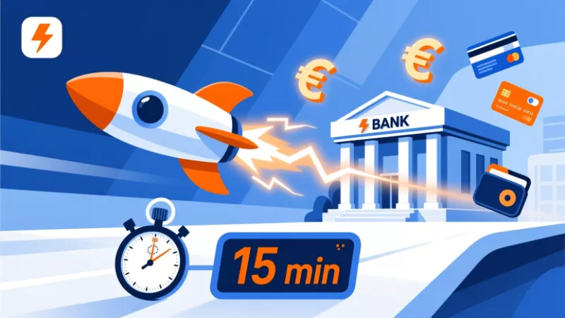 Illustration du transfert rapide de gains avec chronomètre indiquant 15 minutes