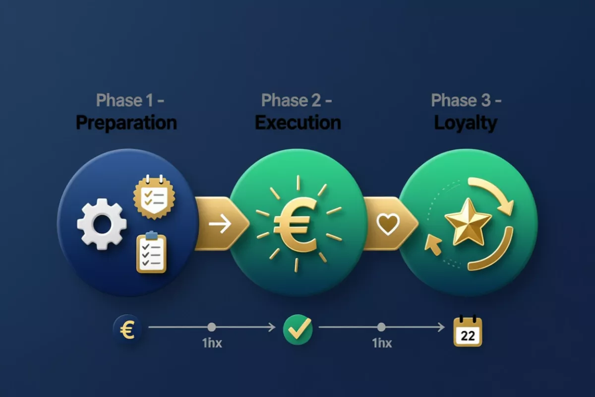 Diagramme stratégique du système de bonus hunting en trois phases avec chronologie