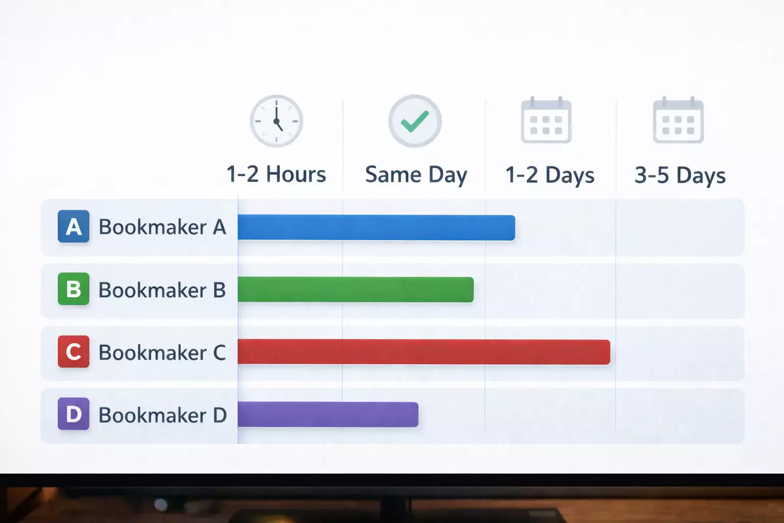 Tableau comparatif des délais de retrait par bookmaker et méthode