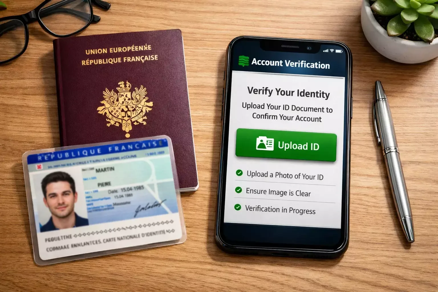 Documents d'identité et smartphone pour vérification de compte bookmaker